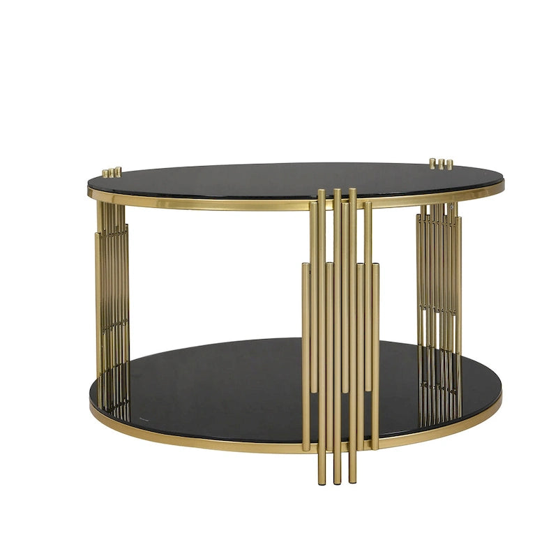 Table basse en verre trempé de 31,5 pouces avec design asymétrique en métal et étagère inférieure