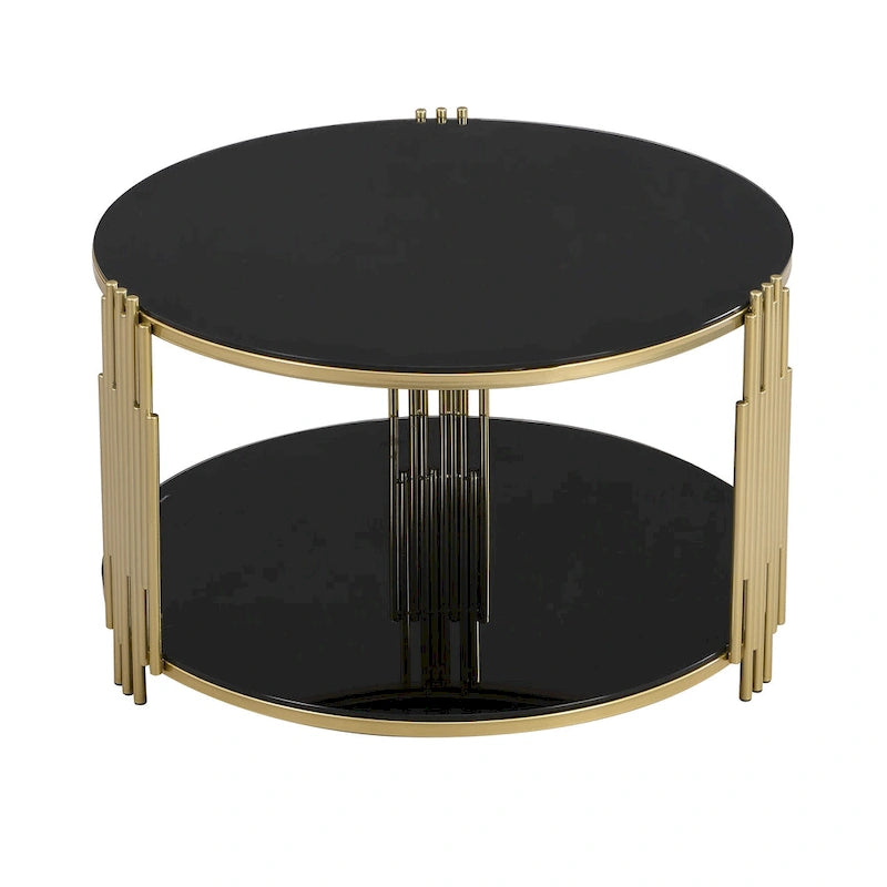 Table basse en verre trempé de 31,5 pouces avec design asymétrique en métal et étagère inférieure