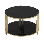 Table basse en verre trempé de 31,5 pouces avec design asymétrique en métal et étagère inférieure