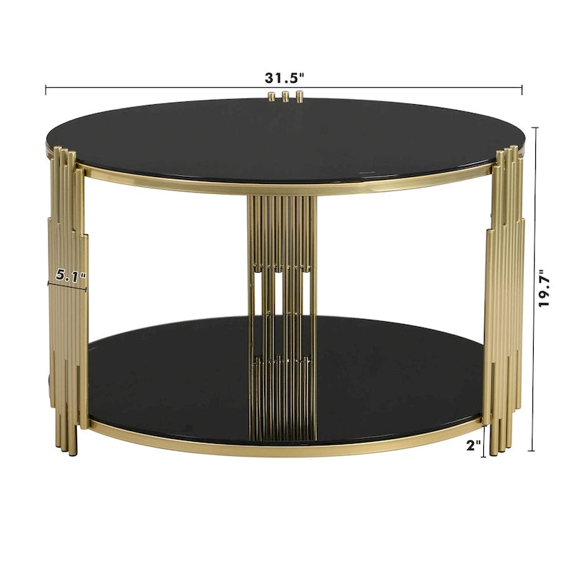 Table basse en verre trempé de 31,5 pouces avec design asymétrique en métal et étagère inférieure