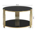 Table basse en verre trempé de 31,5 pouces avec design asymétrique en métal et étagère inférieure