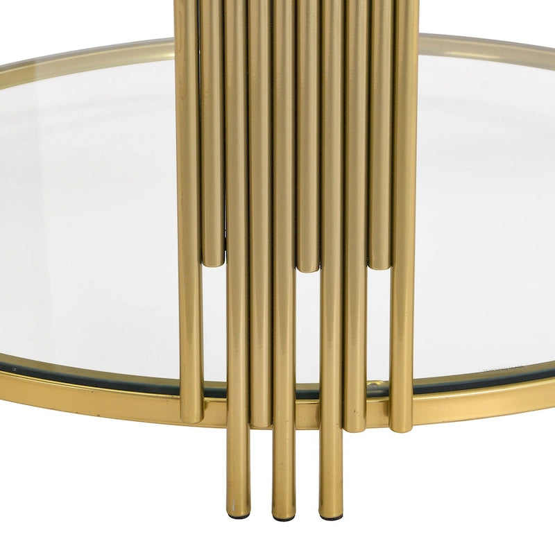 Table basse en verre trempé de 31,5 pouces avec design asymétrique en métal et étagère inférieure