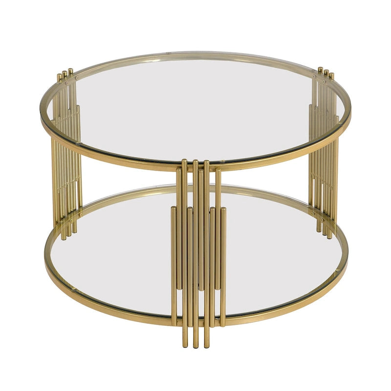 Table basse en verre trempé de 31,5 pouces avec design asymétrique en métal et étagère inférieure