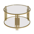 Table basse en verre trempé de 31,5 pouces avec design asymétrique en métal et étagère inférieure