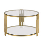 Table basse en verre trempé de 31,5 pouces avec design asymétrique en métal et étagère inférieure