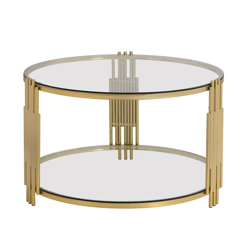 Table basse en verre trempé de 31,5 pouces avec design asymétrique en métal et étagère inférieure