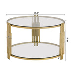 Table basse en verre trempé de 31,5 pouces avec design asymétrique en métal et étagère inférieure