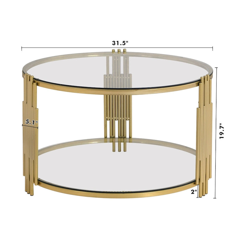 Table basse en verre trempé de 31,5 pouces avec design asymétrique en métal et étagère inférieure
