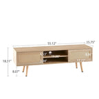 Meuble TV 55,12 avec double porte coulissante, pieds en bois massif et étagère réglable pour salon