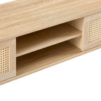 Meuble TV 55,12 avec double porte coulissante, pieds en bois massif et étagère réglable pour salon