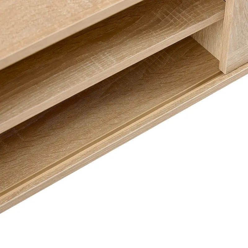 Meuble TV 55,12 avec double porte coulissante, pieds en bois massif et étagère réglable pour salon