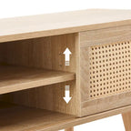 Meuble TV 55,12 avec double porte coulissante, pieds en bois massif et étagère réglable pour salon