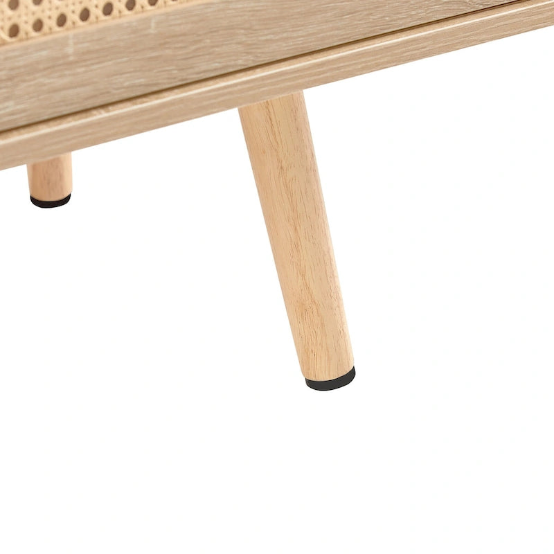 Meuble TV 55,12 avec double porte coulissante, pieds en bois massif et étagère réglable pour salon