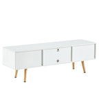 Meuble TV 55,12 avec double porte coulissante, pieds en bois massif et étagère réglable pour salon