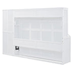Lit escamotable blanc pleine grandeur avec étagère et tiroirs intégrés
