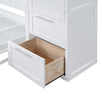 Lit escamotable blanc pleine grandeur avec étagère et tiroirs intégrés