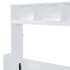 Lit escamotable blanc pleine grandeur avec étagère et tiroirs intégrés