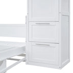 Lit escamotable blanc pleine grandeur avec étagère et tiroirs intégrés