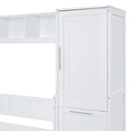 Lit escamotable blanc pleine grandeur avec étagère et tiroirs intégrés