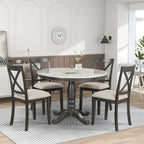 Ensemble de salle à manger moderne en bois 5 pièces avec table ronde et chaises