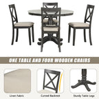 Ensemble de salle à manger moderne en bois 5 pièces avec table ronde et chaises