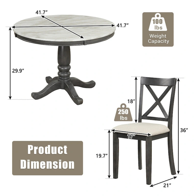 Ensemble de salle à manger moderne en bois 5 pièces avec table ronde et chaises