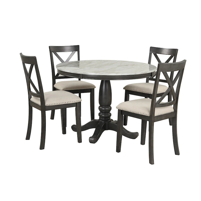 Ensemble de salle à manger moderne en bois 5 pièces avec table ronde et chaises