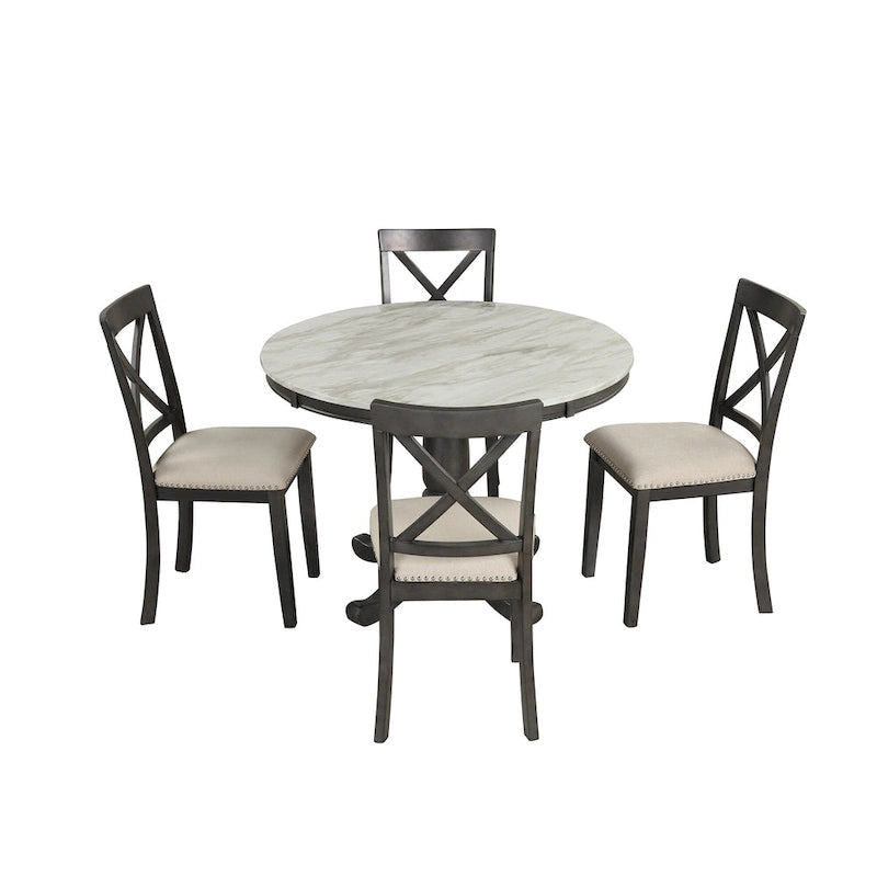 Ensemble de salle à manger moderne en bois 5 pièces avec table ronde et chaises