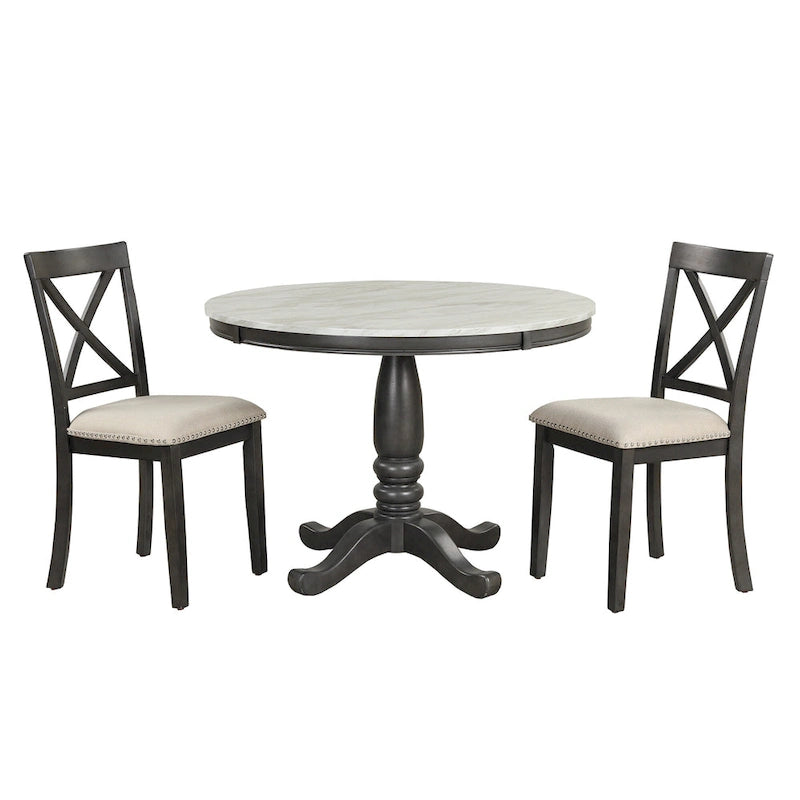 Ensemble de salle à manger moderne en bois 5 pièces avec table ronde et chaises