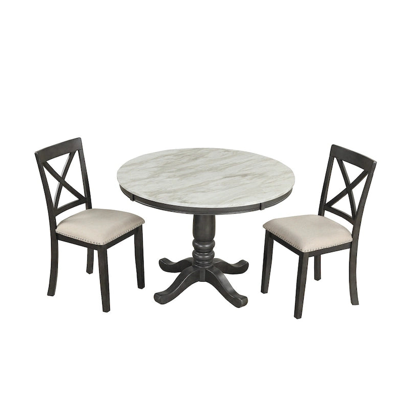 Ensemble de salle à manger moderne en bois 5 pièces avec table ronde et chaises