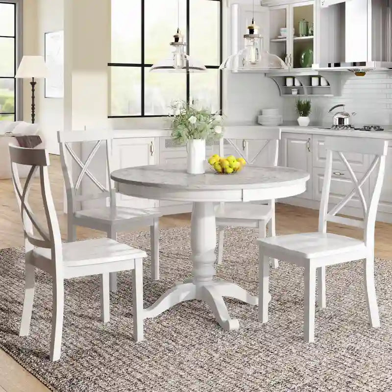 Ensemble de salle à manger moderne en bois 5 pièces avec table ronde et chaises