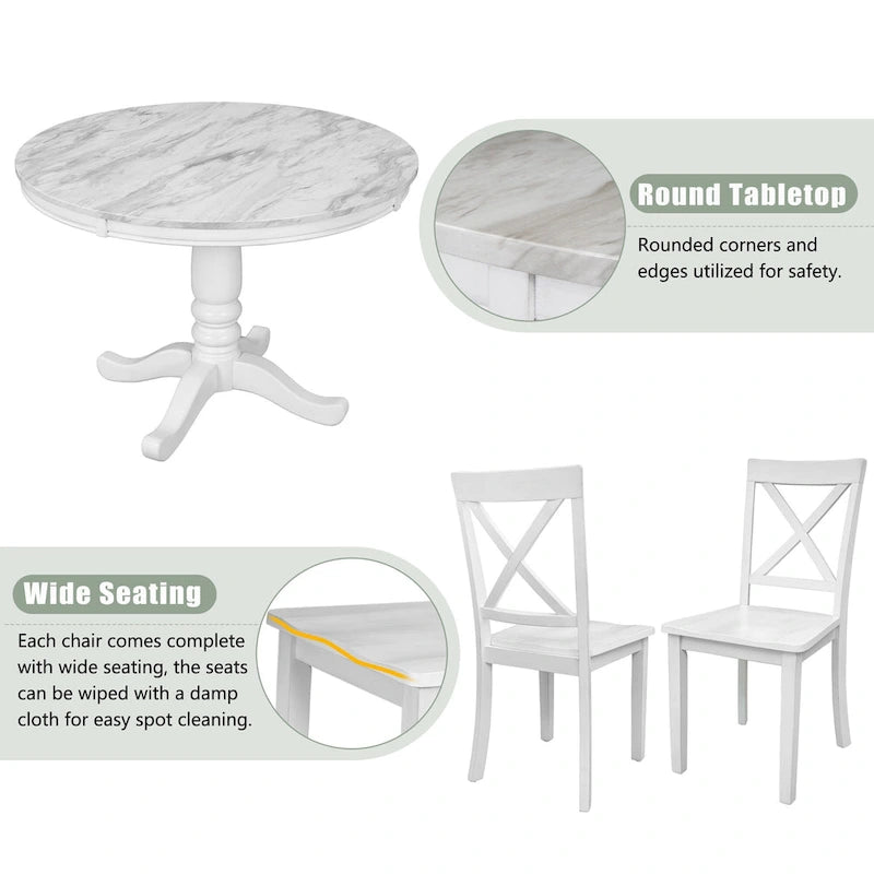 Ensemble de salle à manger moderne en bois 5 pièces avec table ronde et chaises