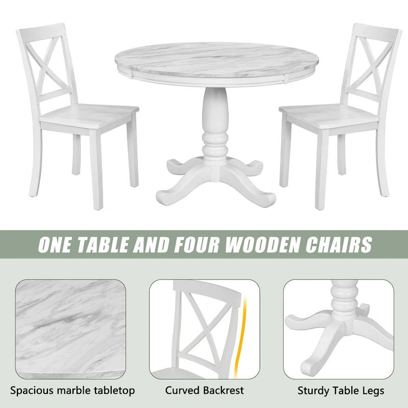 Ensemble de salle à manger moderne en bois 5 pièces avec table ronde et chaises