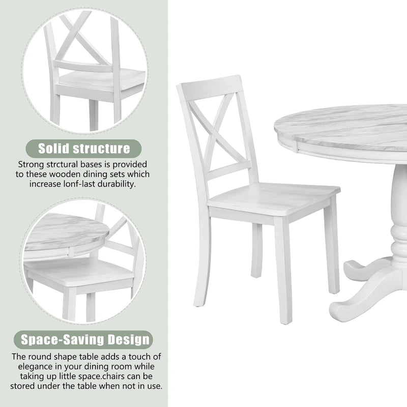 Ensemble de salle à manger moderne en bois 5 pièces avec table ronde et chaises