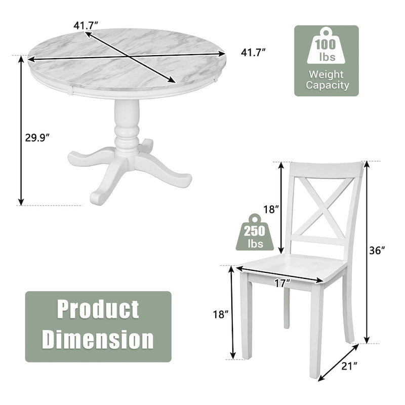 Ensemble de salle à manger moderne en bois 5 pièces avec table ronde et chaises