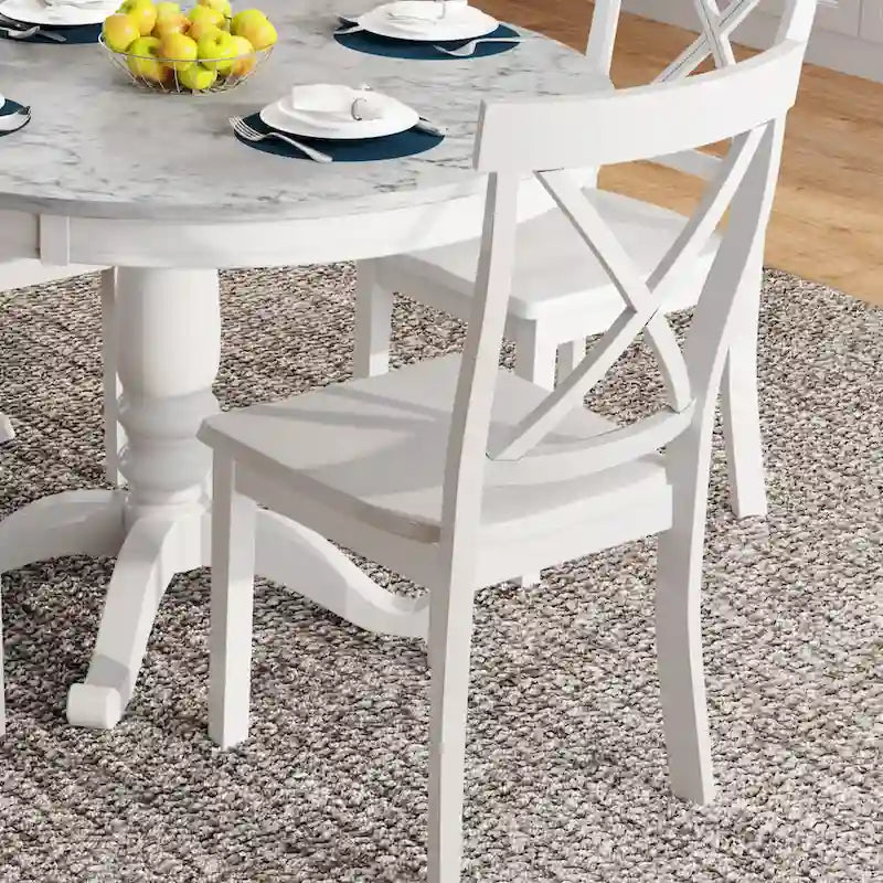 Ensemble de salle à manger moderne en bois 5 pièces avec table ronde et chaises