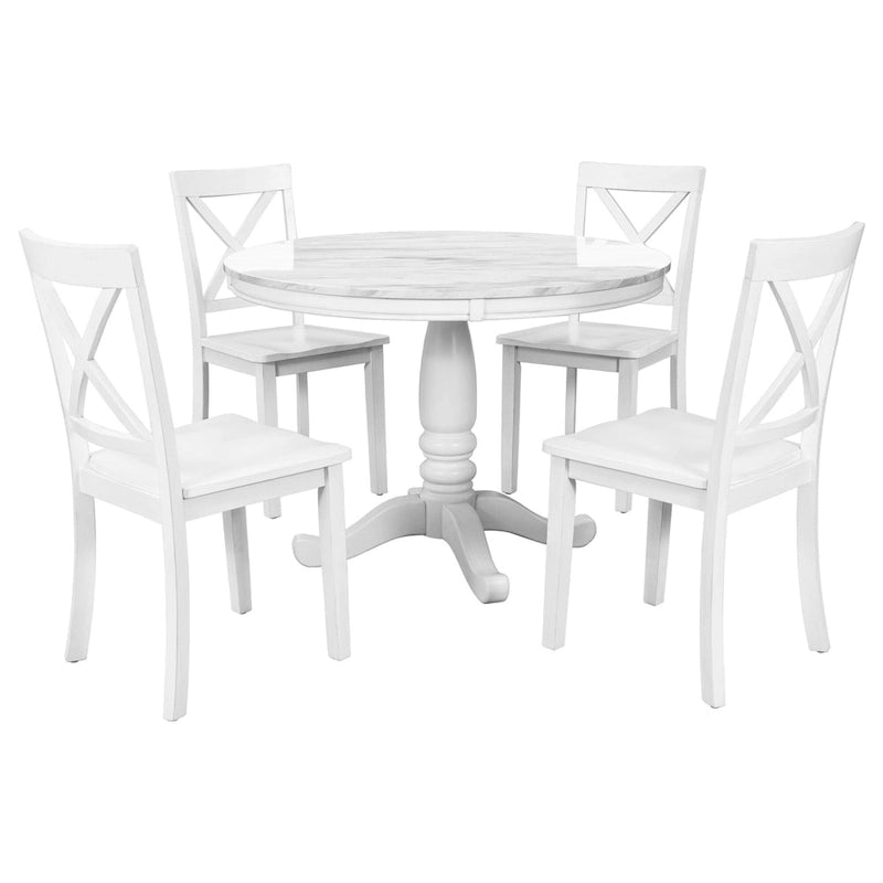 Ensemble de salle à manger moderne en bois 5 pièces avec table ronde et chaises