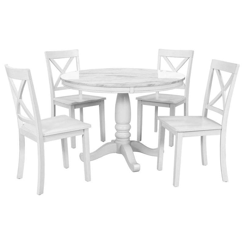Ensemble de salle à manger moderne en bois 5 pièces avec table ronde et chaises