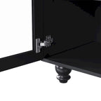 Meuble TV style ferme en noyer foncé et noir avec étagères et portes en verre trempé pour téléviseurs jusqu'à 70 pouces