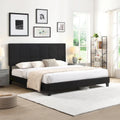 Lit plateforme noir king size capitonné avec tête de lit à boutons et lattes en bois - Sommier non nécessaire