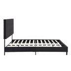 Lit plateforme noir king size capitonné avec tête de lit à boutons et lattes en bois - Sommier non nécessaire