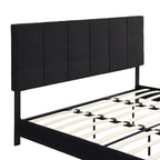 Lit plateforme noir king size capitonné avec tête de lit à boutons et lattes en bois - Sommier non nécessaire