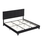 Lit plateforme noir king size capitonné avec tête de lit à boutons et lattes en bois - Sommier non nécessaire