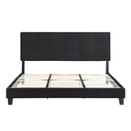 Lit plateforme noir king size capitonné avec tête de lit à boutons et lattes en bois - Sommier non nécessaire