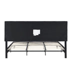 Lit plateforme noir king size capitonné avec tête de lit à boutons et lattes en bois - Sommier non nécessaire