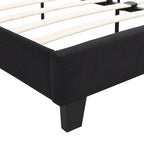 Lit plateforme noir king size capitonné avec tête de lit à boutons et lattes en bois - Sommier non nécessaire