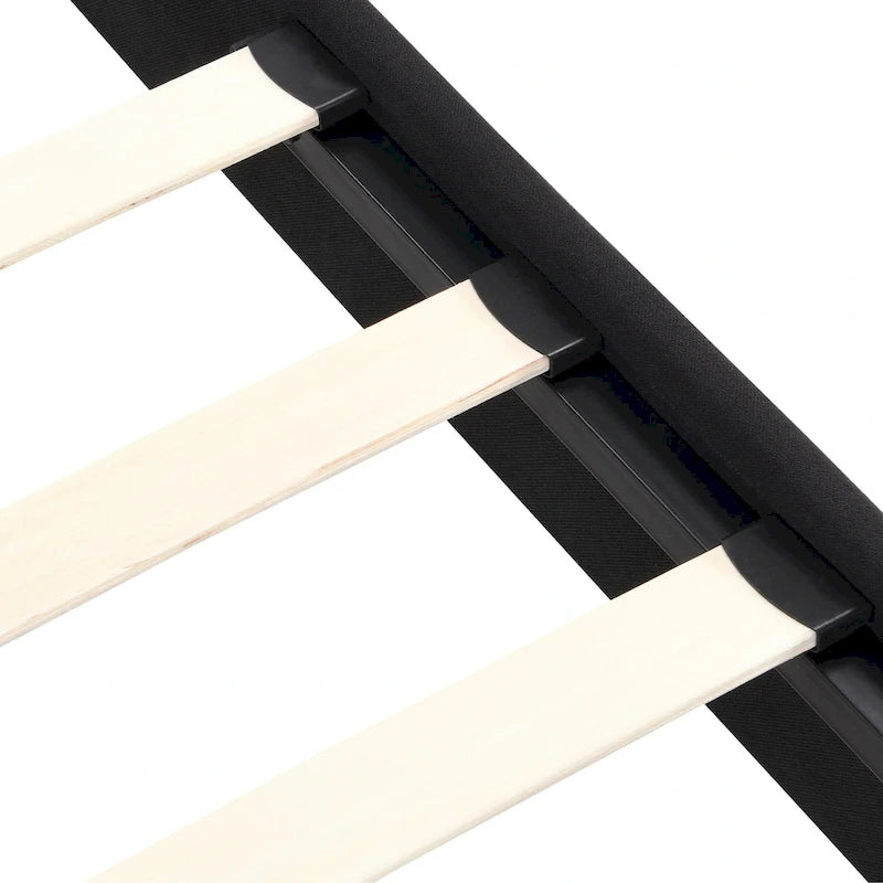 Lit plateforme noir king size capitonné avec tête de lit à boutons et lattes en bois - Sommier non nécessaire
