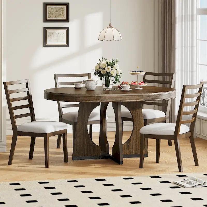 Ensemble de salle à manger vintage 5 pièces avec table extensible et 4 chaises