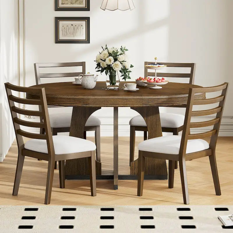 Ensemble de salle à manger vintage 5 pièces avec table extensible et 4 chaises