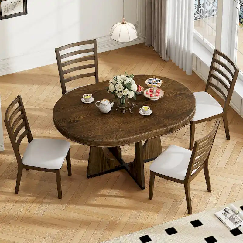 Ensemble de salle à manger vintage 5 pièces avec table extensible et 4 chaises